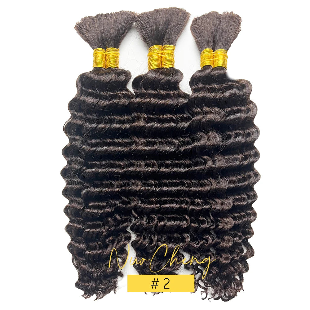 Colored Deep Wave Bulk 100G 2 Bundles Human Hair for Boho Braids Curly Braiding Hair 14-24 inch Remy Hair Brazilian