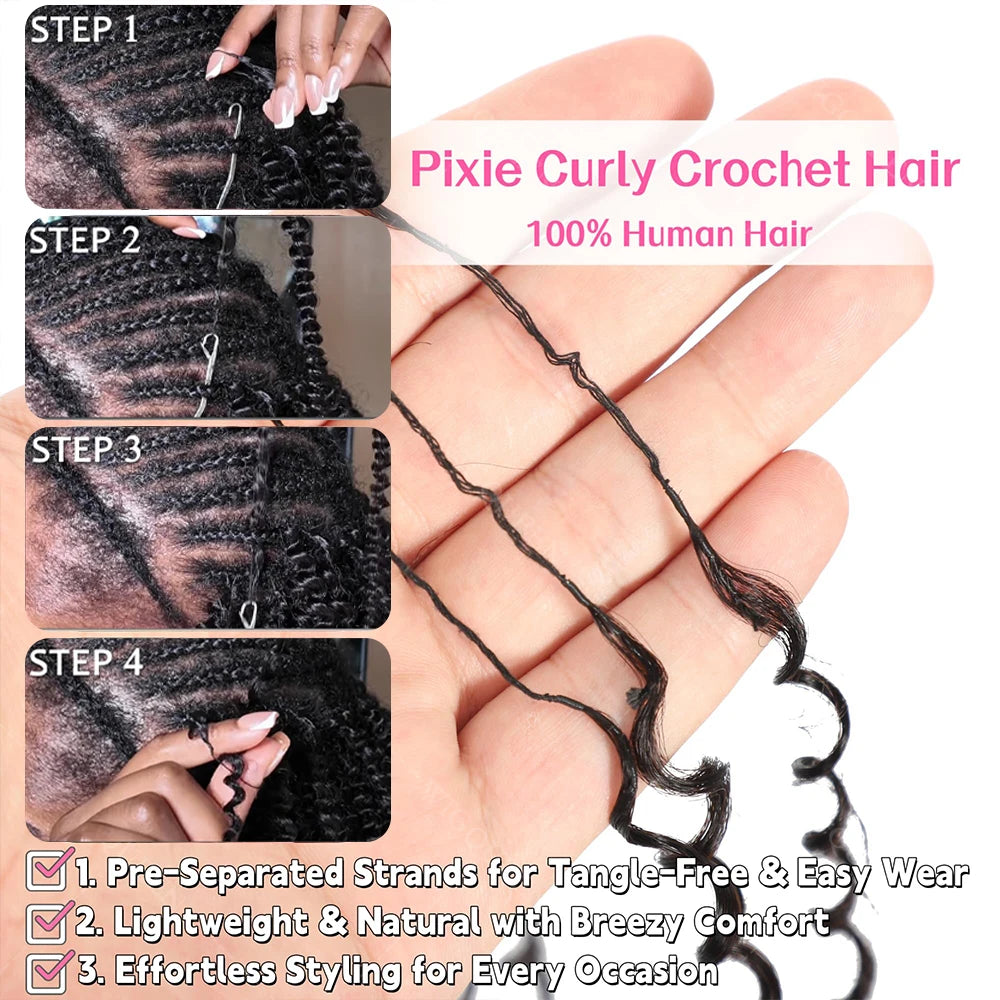 Small Spirals Curly 12A Human Crochet Hair Invisible Knot Pre looped Lightweight Soft Afro Tight Kinky Curly Crochet Human Hair