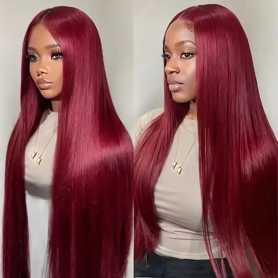 250 Density 99J Burgundy 13x4 Brazilian HD Lace Front Wig For Women Straight Red 30 Inch Glueless Lace Frontal Human Hair Wigs