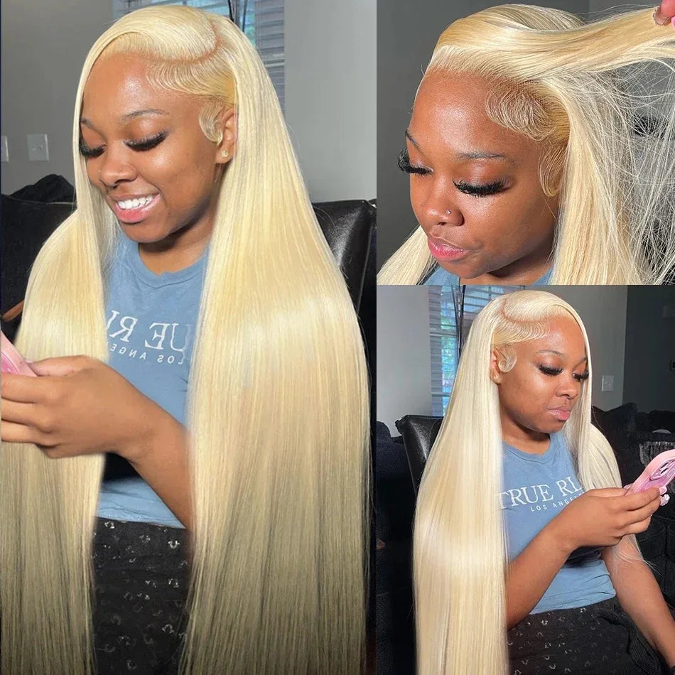 13x6 HD Transparent 613 Blonde Lace Frontal Human Hair Wigs Brazilian Straight Lace Front Human Hair Wigs Can Be Dyed Any Color
