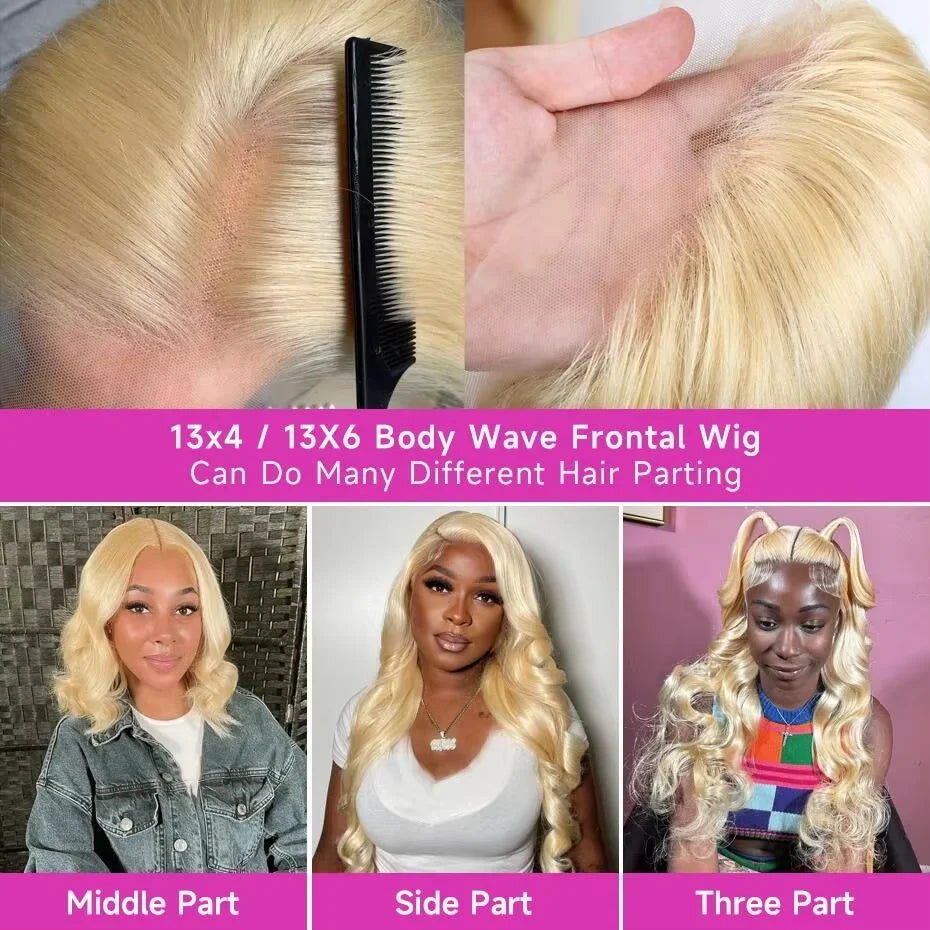 250% Density Peruvian 30 40 42 inch 613 Blonde 13x6 HD Lace Front Human Hair Wig For Women Body Wave Glueless Lace Frontal Wig