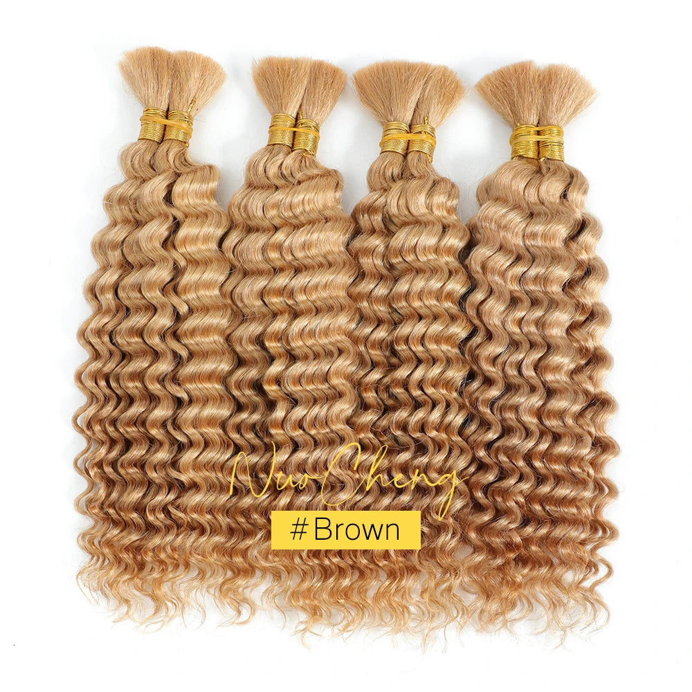 Colored Deep Wave Bulk 100G 2 Bundles Human Hair for Boho Braids Curly Braiding Hair 14-24 inch Remy Hair Brazilian