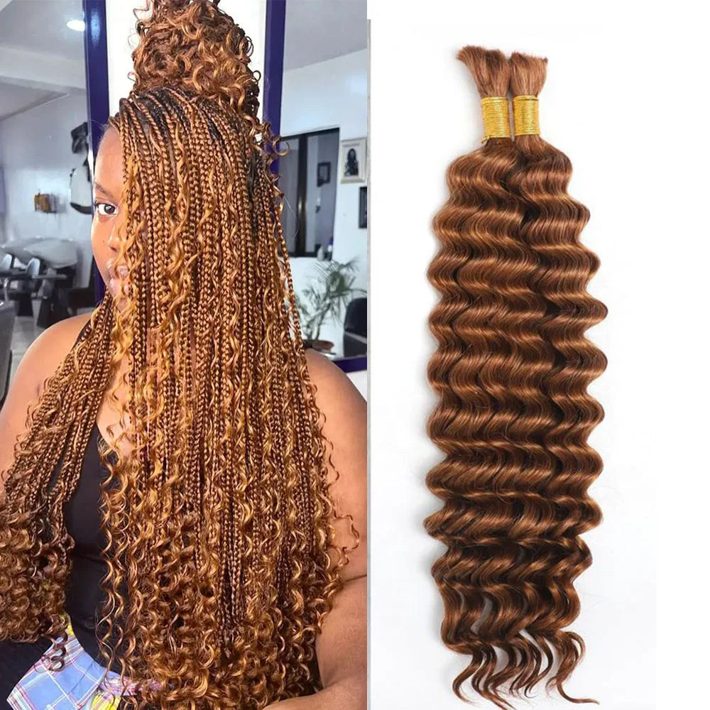 Colored Deep Wave Bulk 100G 2 Bundles Human Hair for Boho Braids Curly Braiding Hair 14-24 inch Remy Hair Brazilian