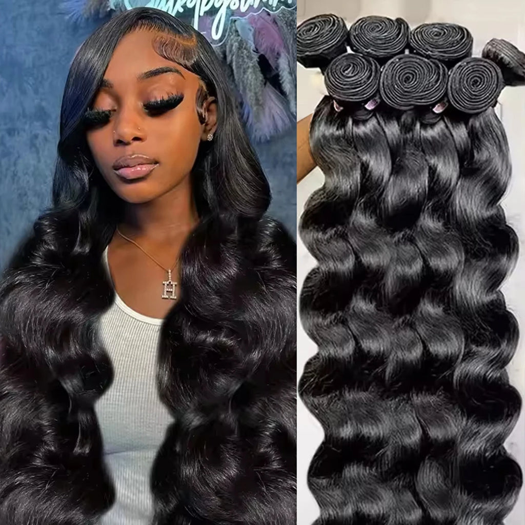 Loose Body Wave Bundles Real Unprocessed Human Hair 16A Raw Hair Bundles Extensions Brazilian Natural Black