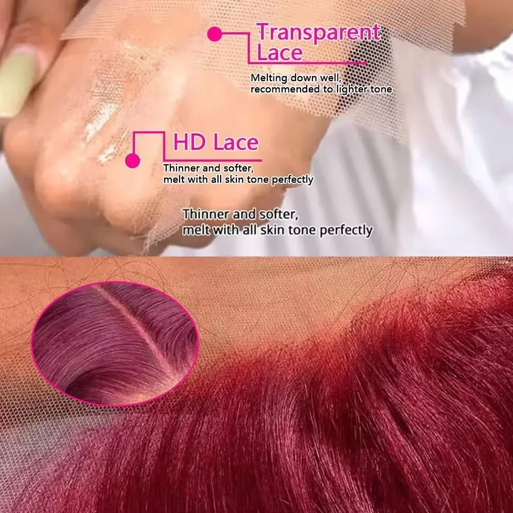 250 Density 99J Burgundy 13x4 Brazilian HD Lace Front Wig For Women Straight Red 30 Inch Glueless Lace Frontal Human Hair Wigs