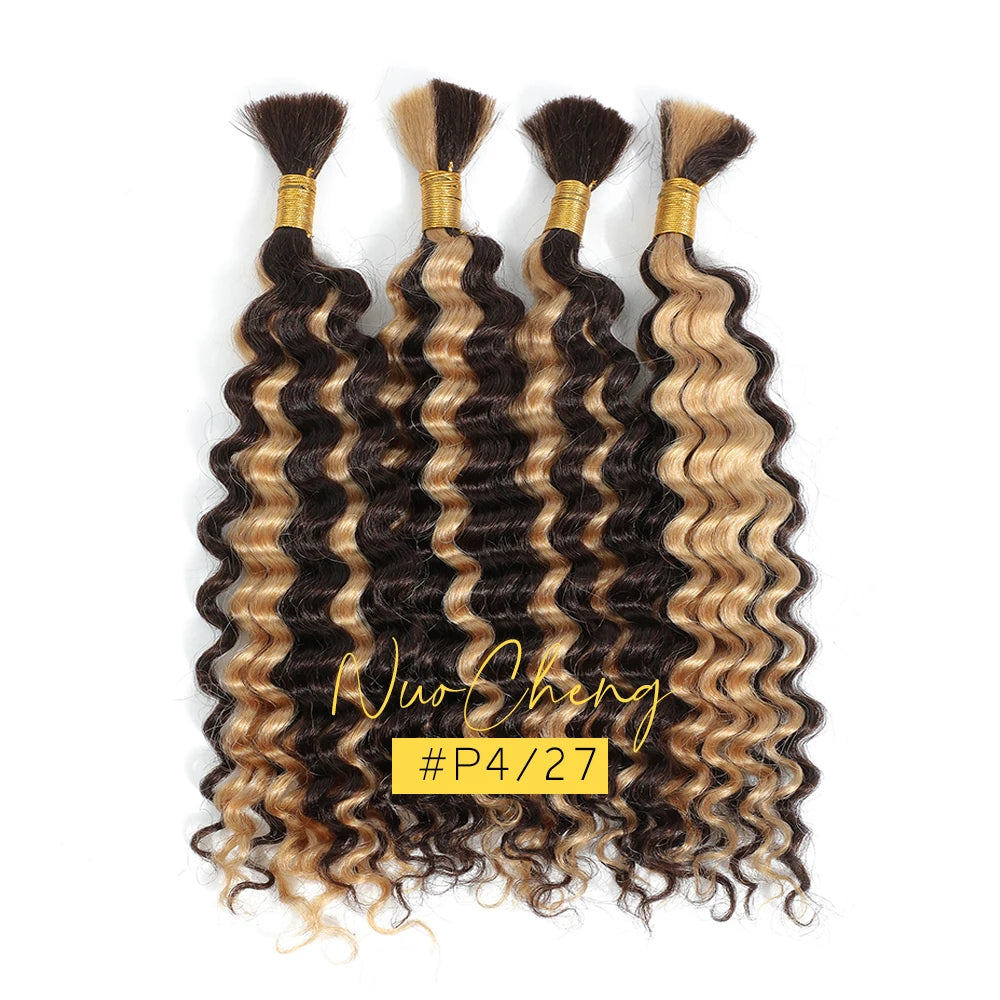 Colored Deep Wave Bulk 100G 2 Bundles Human Hair for Boho Braids Curly Braiding Hair 14-24 inch Remy Hair Brazilian