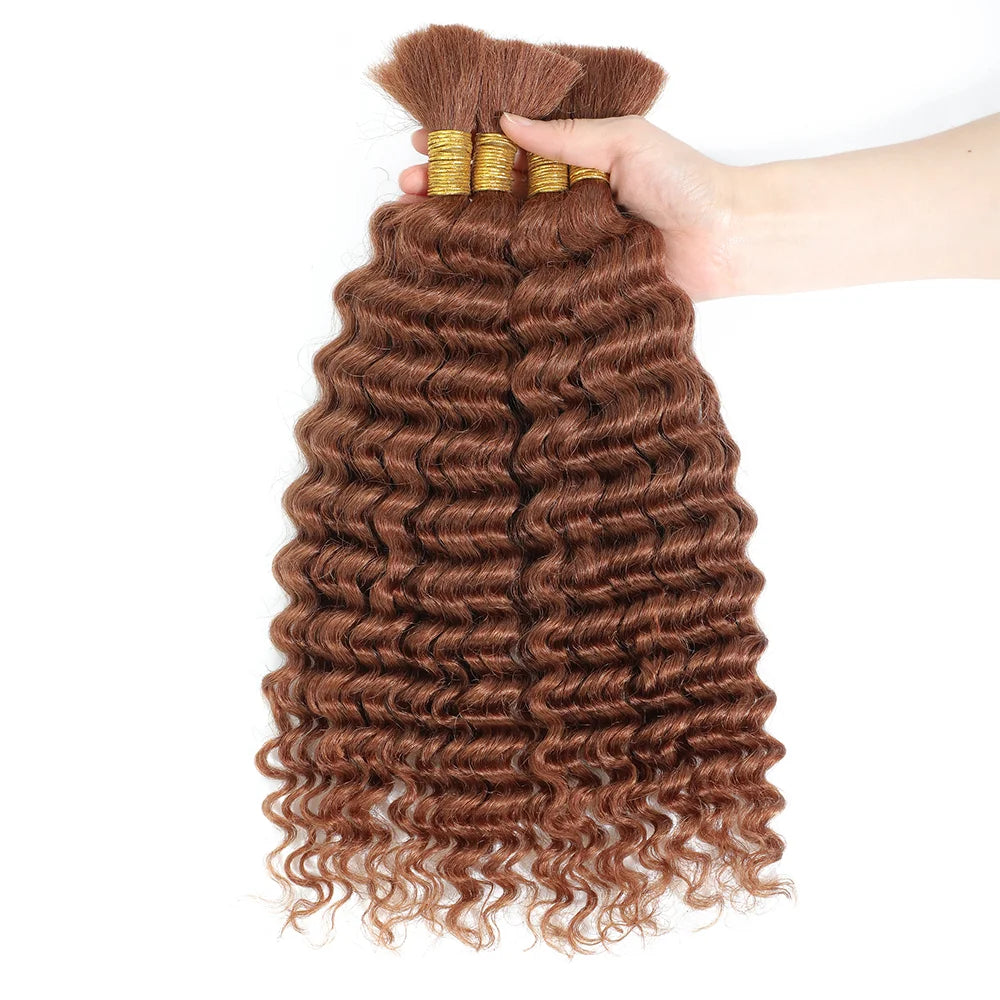 Colored Deep Wave Bulk 100G 2 Bundles Human Hair for Boho Braids Curly Braiding Hair 14-24 inch Remy Hair Brazilian