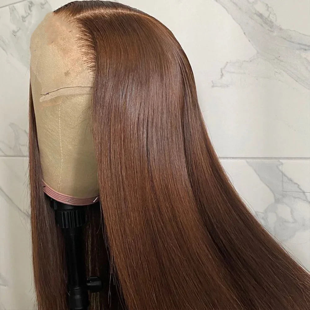 Chocolate Brown 13x4 Straight Human Hair Lace Front Wig Brazilian Colored 13X6 Transparent Lace Frontal Wig For Women