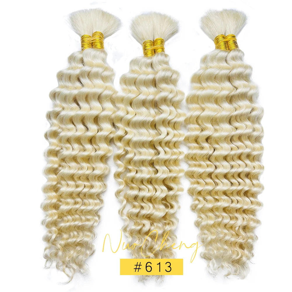 Colored Deep Wave Bulk 100G 2 Bundles Human Hair for Boho Braids Curly Braiding Hair 14-24 inch Remy Hair Brazilian