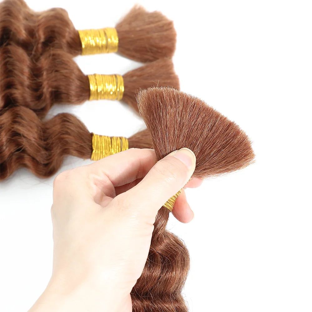Colored Deep Wave Bulk 100G 2 Bundles Human Hair for Boho Braids Curly Braiding Hair 14-24 inch Remy Hair Brazilian