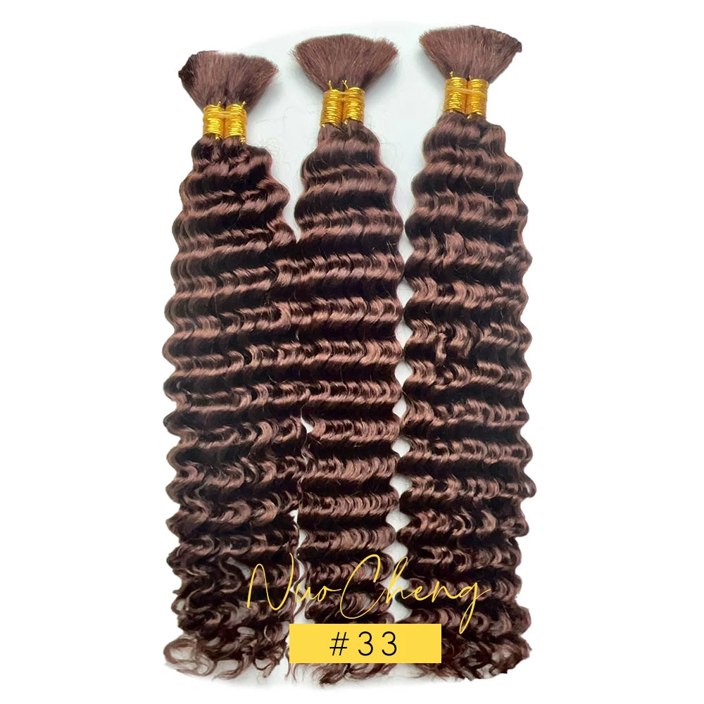 Colored Deep Wave Bulk 100G 2 Bundles Human Hair for Boho Braids Curly Braiding Hair 14-24 inch Remy Hair Brazilian