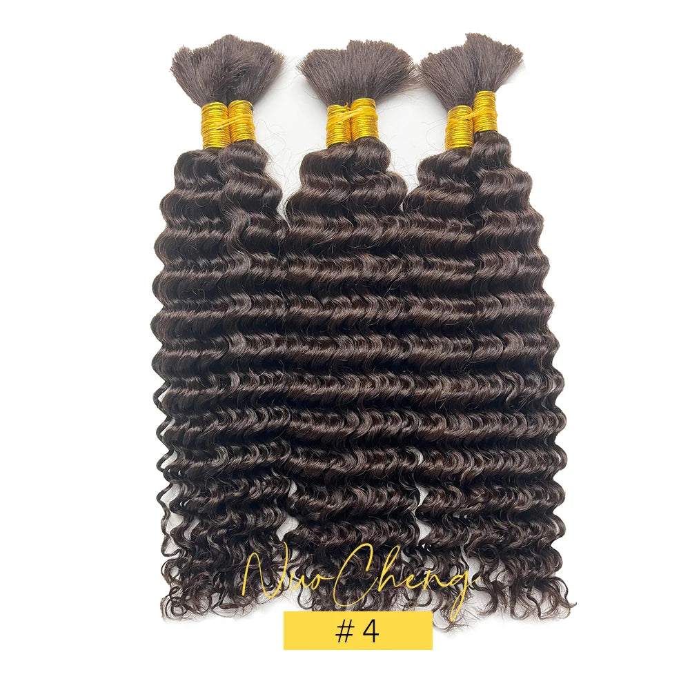 Colored Deep Wave Bulk 100G 2 Bundles Human Hair for Boho Braids Curly Braiding Hair 14-24 inch Remy Hair Brazilian
