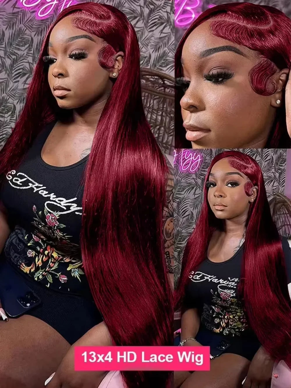 250 Density 99J Burgundy 13x4 Brazilian HD Lace Front Wig For Women Straight Red 30 Inch Glueless Lace Frontal Human Hair Wigs