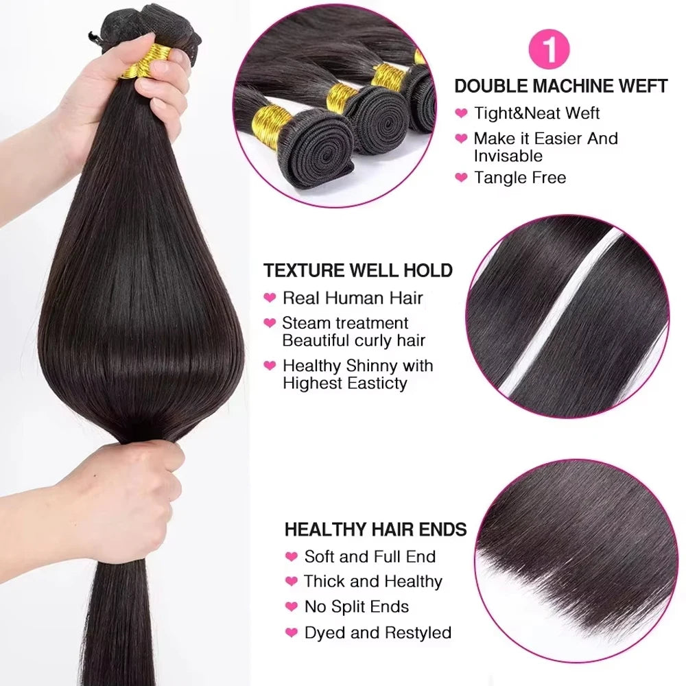 Peruvian Human Hair Bundles With Closure Straight Raw 3 4 Bundles With 4x4 5x5 HD Lace Closure Virgin Weave With 13x4 Frontal