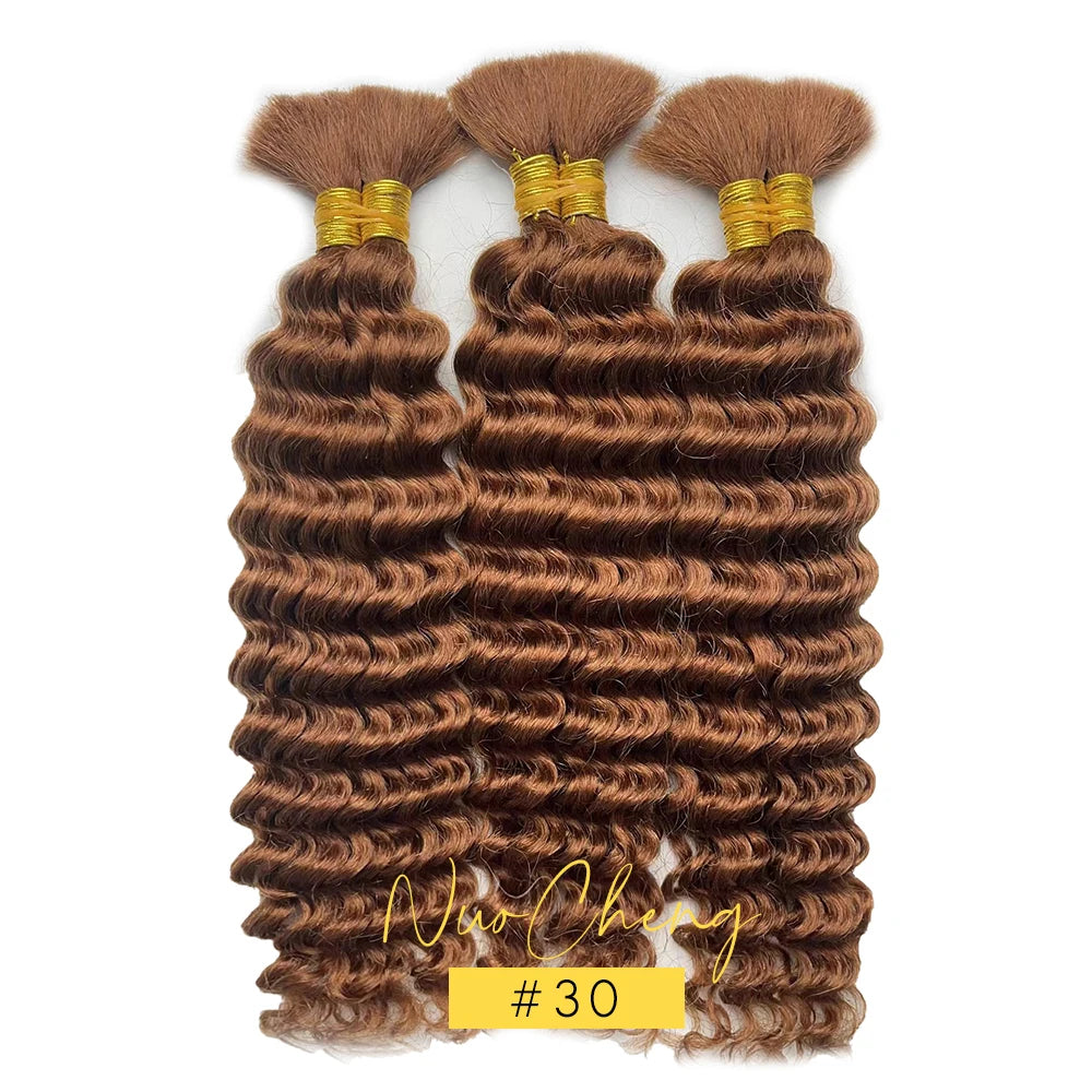 Colored Deep Wave Bulk 100G 2 Bundles Human Hair for Boho Braids Curly Braiding Hair 14-24 inch Remy Hair Brazilian